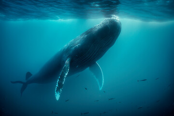 Fototapeta premium Illustration underwater shot whale ocean AI generated