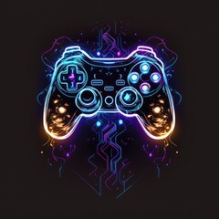 abstract neon light game controller artwork design digital art wallpaper glowing space background  - generative a