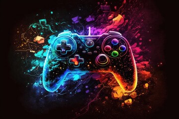 abstract neon light game controller artwork design digital art wallpaper glowing space background  - generative a