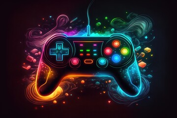 abstract neon light game controller artwork design digital art wallpaper glowing space background  - generative a