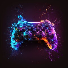 abstract neon light game controller artwork design digital art wallpaper glowing space background  - generative a