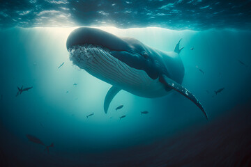 Obraz premium Illustration underwater shot whale ocean AI generated