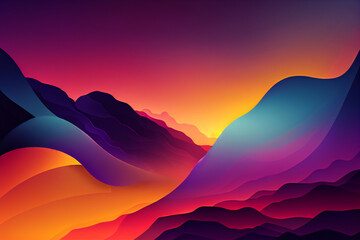 Naklejka na ściany i meble Minimalistic wallpaper, vibrant colors, gradient, colorful mountains, sunset made with Generative AI
