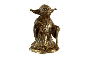 Obraz premium Yoda concentrated gold png isolated 3d figurine rendering on transparent background