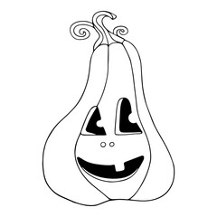 Linear sketches, coloring pages of funny autumn pumpkins for the Halloween holiday. Vector graphics.	