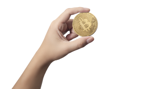 man holding a bitcoin in his hands on transparent background png