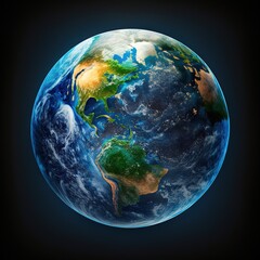 Planet Earth globe. Aerial view of blue planet from space, generative ai