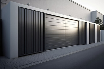 Automatic gates driveway in modern style house. Created with Generative AI technology. - obrazy, fototapety, plakaty