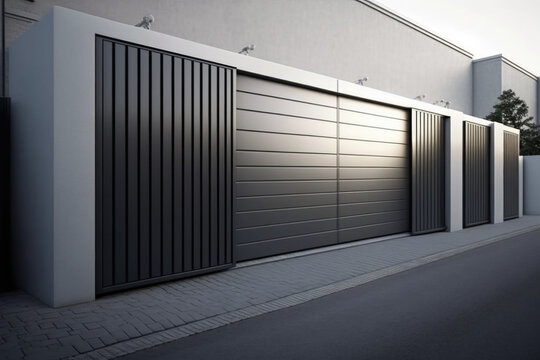 Automatic gates driveway in modern style house. Created with Generative AI technology.