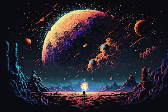 Pixel Art Space Background - Generative Ai