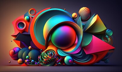  a colorful abstract artwork piece on a dark background with a black background.  generative ai