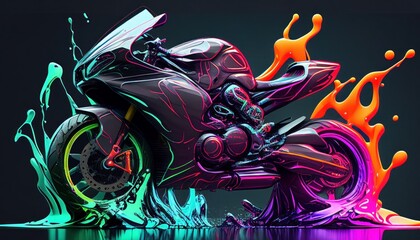 Fast Motorcycle with Fire Paint Effect - Speed Race Design - Futuristic Black Edition - Generative AI Illustration