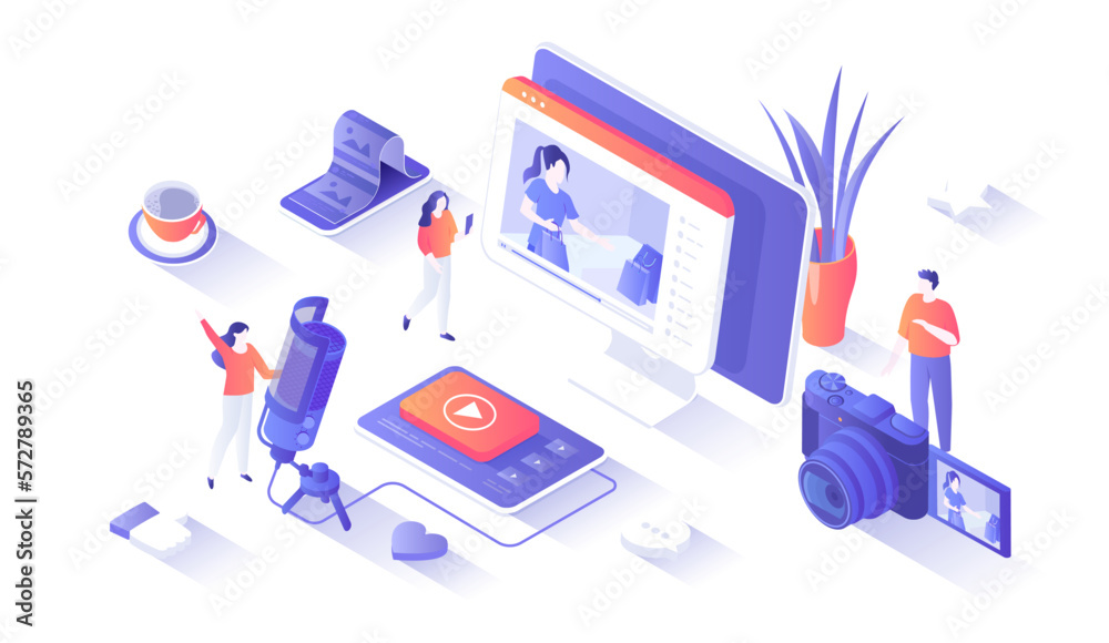 Wall mural video blogging. making video content for blog or vlog in social networks. video streaming in social 