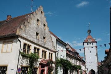 romantic old town of Prichsenstadt in bavaria with inner city wall tower