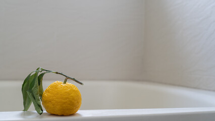 浴槽と柚子　日本の文化｜ゆず湯・柚子風呂イメージ
