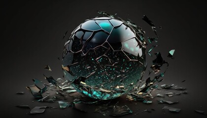 Photo ping glossy broken glass ball too small in black univers background- generative ai