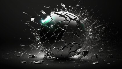 Photo ping glossy broken glass ball too small in black univers background- generative ai