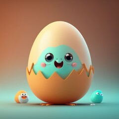 Fototapeta premium Cute Easter egg character background - generative ai