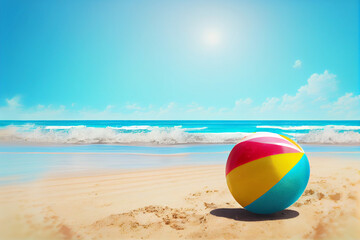 Fototapeta na wymiar Farbenfroher Spielspaß am Strand: Mit dem Wasserball in den Sommer - Generative Ai