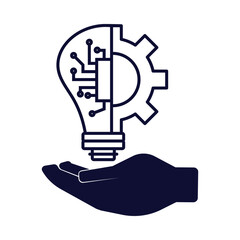 creative innovation technology on hand icon