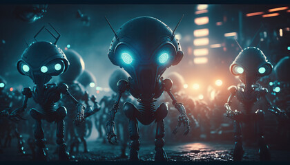 Aliens attack, retro futuristic. Fantasy
