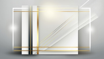 Elegant background with white and gold rectangles and copy space, generative ai illustration