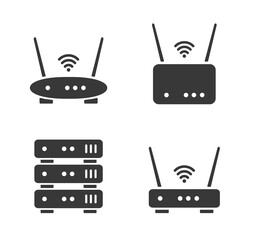 Router icon set. Flat illustration. White background. - obrazy, fototapety, plakaty