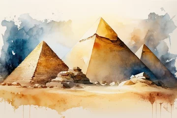 Papier Peint photo Lavable Peinture d aquarelle gratte-ciel Pyramids of Giza watercoler background - generative ai