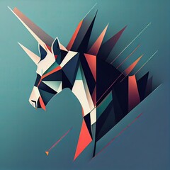 Unicorn as a trendy graphic design artwork with a geometric, an abstract painting. Generative AI.