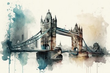 cityscape london tower bridge watercoler background - generative ai