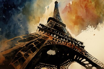 Eiffel Tower watercoler background - generative ai