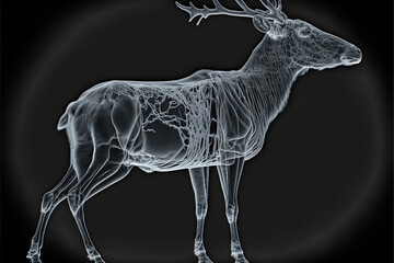 reindeer x-ray style. X-ray of Raw whole reindeer. Creative Art abstract. Created with Generative AI technology
