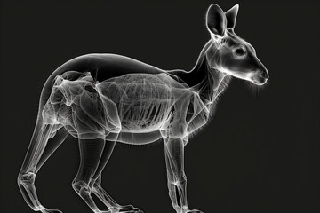 kangaroo x-ray style. X-ray of Raw whole kangaroo. Creative Art abstract. Created with Generative AI technology