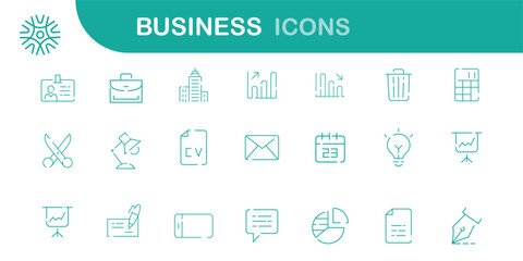 Business icon set. Creative business solutions related icon set. Innovation team management. Lines with editable stroke