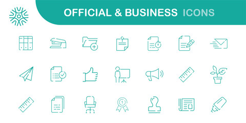 Business & team icons line. Creative business solutions related icon set. Innovation team management. Lines with editable stroke