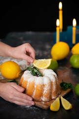 Lemon pie on black background