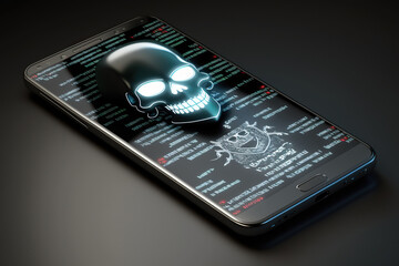 Mobile phone personal data and cyber security threat concept, concept of Data Privacy and Cybercrime, created with Generative AI technology - obrazy, fototapety, plakaty