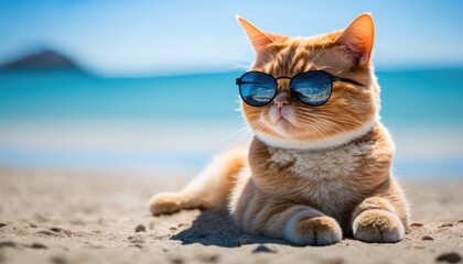 sun glasses kitten on the beach