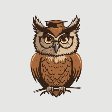Vector image of an owl design on white background and brown background, Logo, Symbol