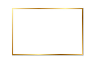 Gold shiny glowing vintage frame with shadows isolated on transparent background. Golden luxury realistic rectangle border. PNG	