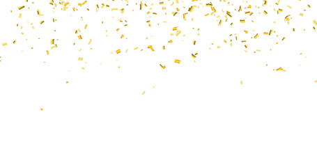 Falling shiny golden confetti isolated on transparent background. Bright festive tinsel of gold color. PNG