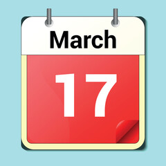 calendar vector drawing, date March 17 on the page