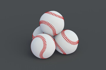 Heap of baseball balls. Sports accessories. 3d render
