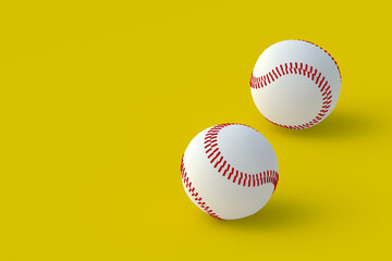 Two baseball balls. Sports accessories. Copy space. 3d render