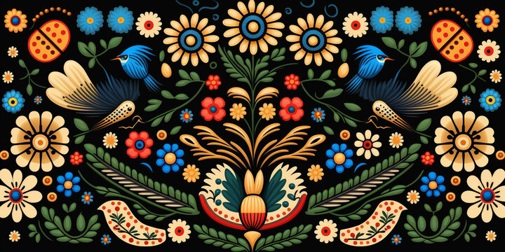 Wycinanki Polish Folk Art Pattern, Generative AI Illustration