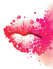 Watercolor effect pink mouth with splatters.