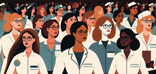 crowd of women from various professions such as doctors teachers politicians and entrepreneurs, concept of Diversity and Inclusion, created with Generative AI technology - obrazy, fototapety, plakaty