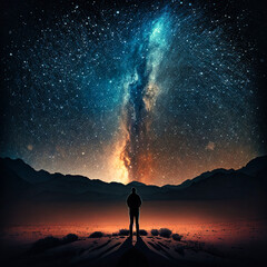 A man facing a beautiful starry sky - generative ai