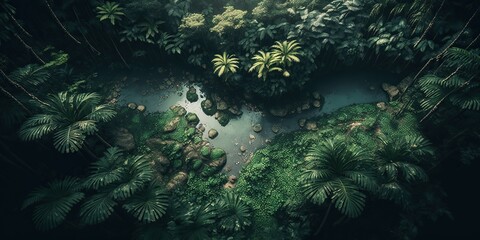 Fototapeta na wymiar Top view of rain forest landscape, concept of Aerial Perspective and Tropical Setting, created with Generative AI technology
