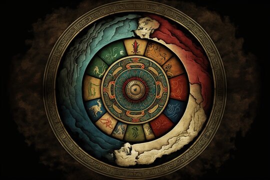 Wheel of samsara rebirth minimalism, concept of Cycle of Life and Reincarnation, created with Generative AI technology